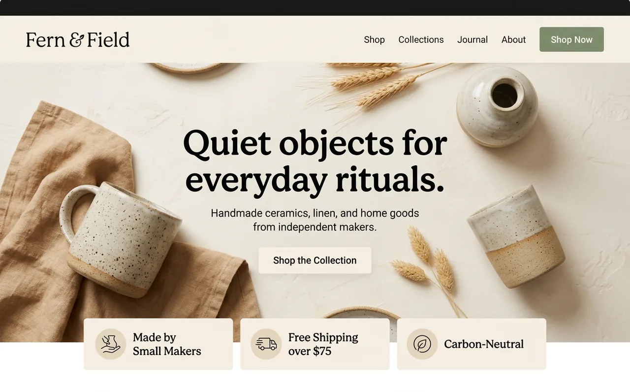 Example website for Fern & Field Goods