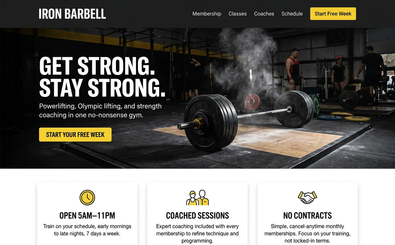 Example website for Iron Barbell Gym